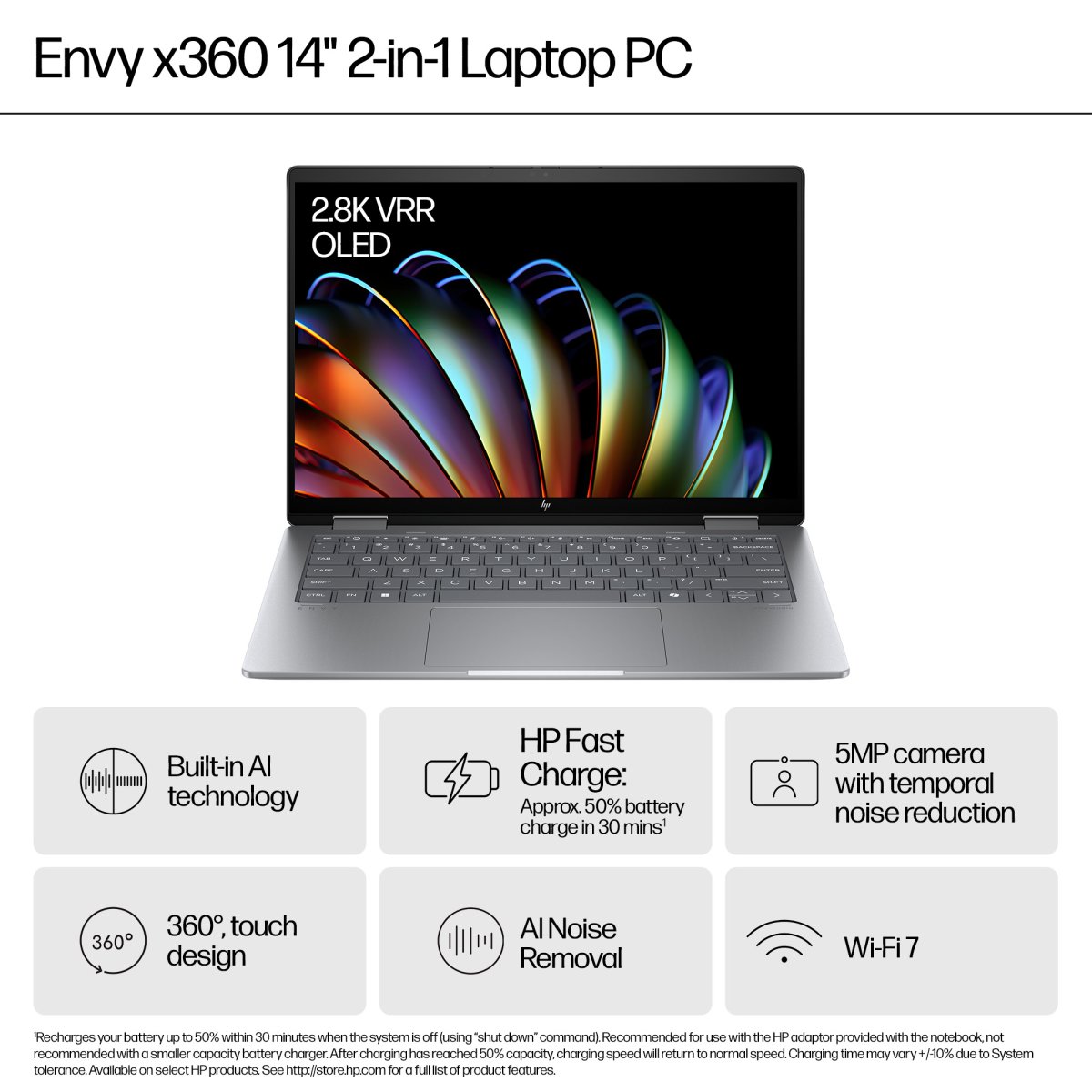 HP ENVY x360 14-fa0005na AMD Ryzen™ 5 8640HS Hybrid (2-in-1) 35.6 cm (14") Touchscreen 2K 16 GB LPDDR5-SDRAM 512 GB SSD Wi-Fi 6E (802.11ax) Windows 11 Home AI PC Silver - Image 5