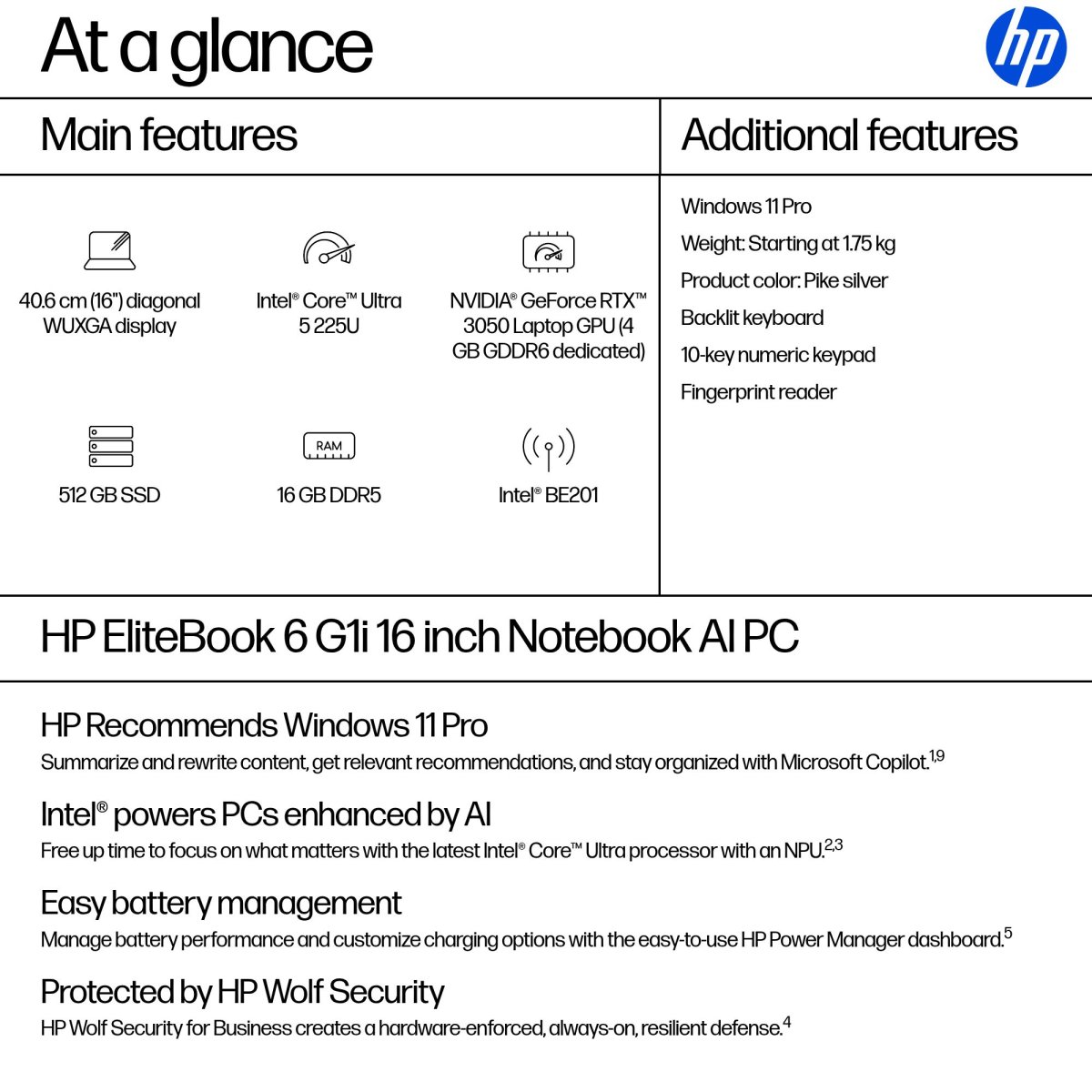 HP EliteBook 6 G1i AI Intel Core Ultra 5 225U Laptop 40.6 cm (16") WUXGA 16 GB DDR5-SDRAM 512 GB SSD Wi-Fi 7 (802.11be) Windows 11 Pro AI PC Silver - Image 4