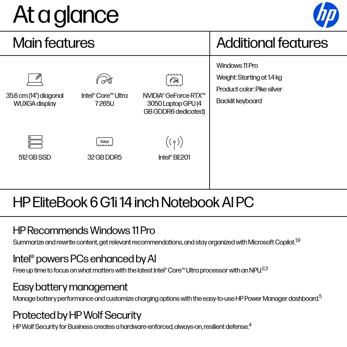 HP EliteBook 6 G1i AI Intel Core Ultra 7 265U Laptop 35.6 cm (14") WUXGA 32 GB DDR5-SDRAM 512 GB SSD Wi-Fi 7 (802.11be) Windows 11 Pro AI PC Silver - Image 4