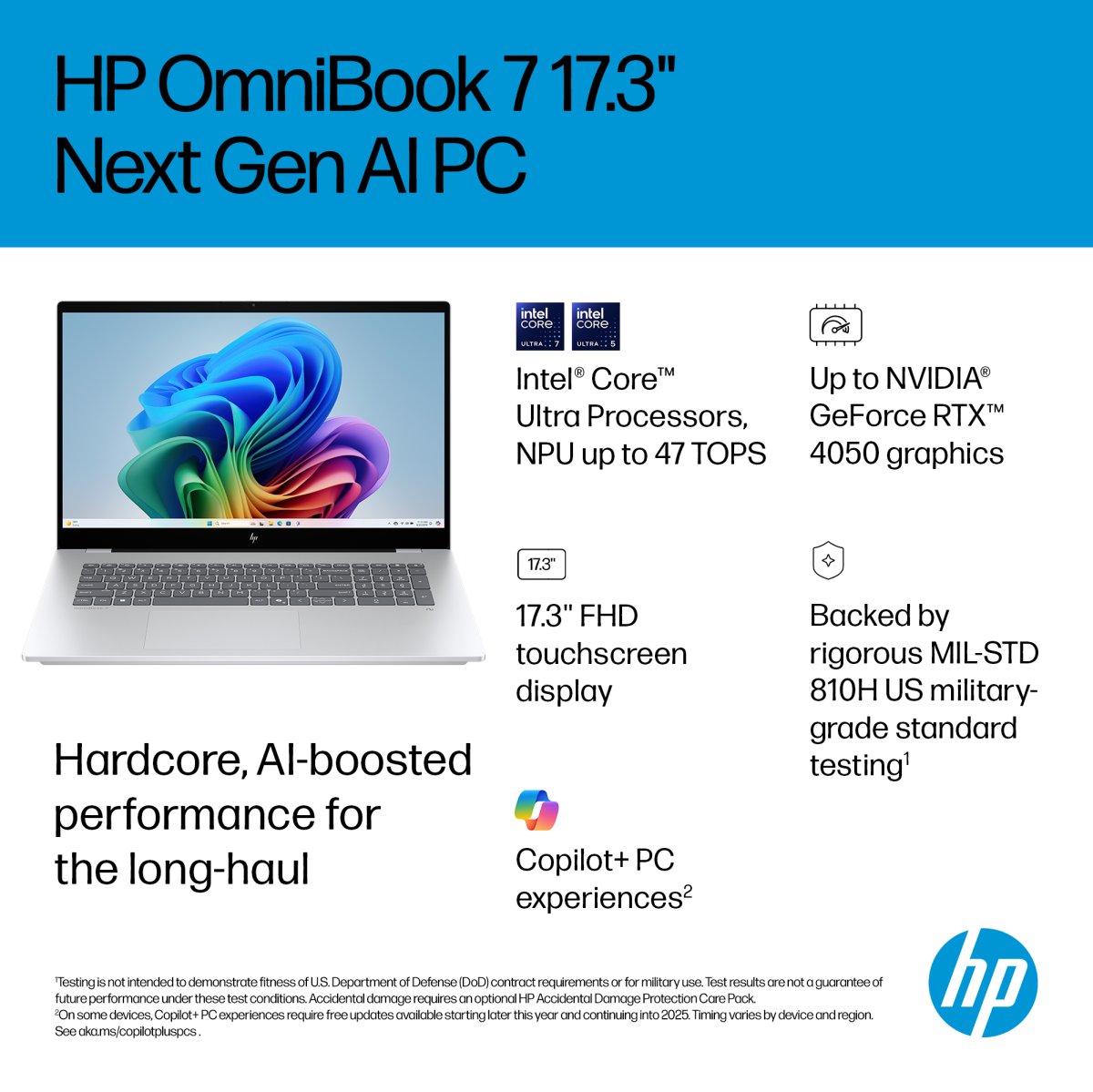 HP OmniBook 7 17-dc0000na Copilot+ PC Intel Core Ultra 7 258V Laptop 43.9 cm (17.3") Touchscreen Full HD 32 GB LPDDR5x-SDRAM 2 TB SSD NVIDIA GeForce RTX 4050 Wi-Fi 7 (802.11be) Windows 11 Home Silver - Image 4
