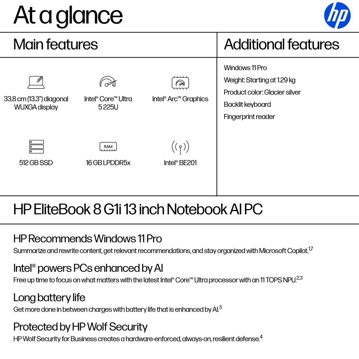 HP EliteBook 8 G1i AI PC Intel Core Ultra 5 225U Laptop 33.8 cm (13.3") WUXGA 16 GB LPDDR5x-SDRAM 512 GB SSD Wi-Fi 7 (802.11be) Windows 11 Pro Silver - Image 4