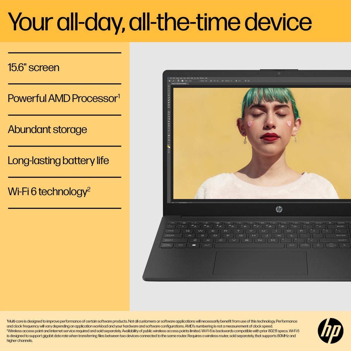 HP 15-fc0042na AMD Ryzen™ 5 7520U Laptop 39.6 cm (15.6") Full HD 16 GB LPDDR5-SDRAM 512 GB SSD Wi-Fi 6 (802.11ax) Windows 11 Home Black - Image 12